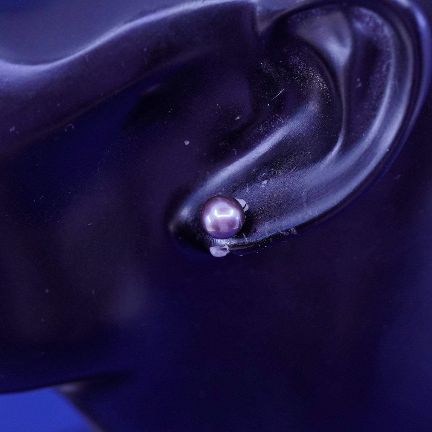 4mm, Sterling 925 silver with black pearl studs earrings