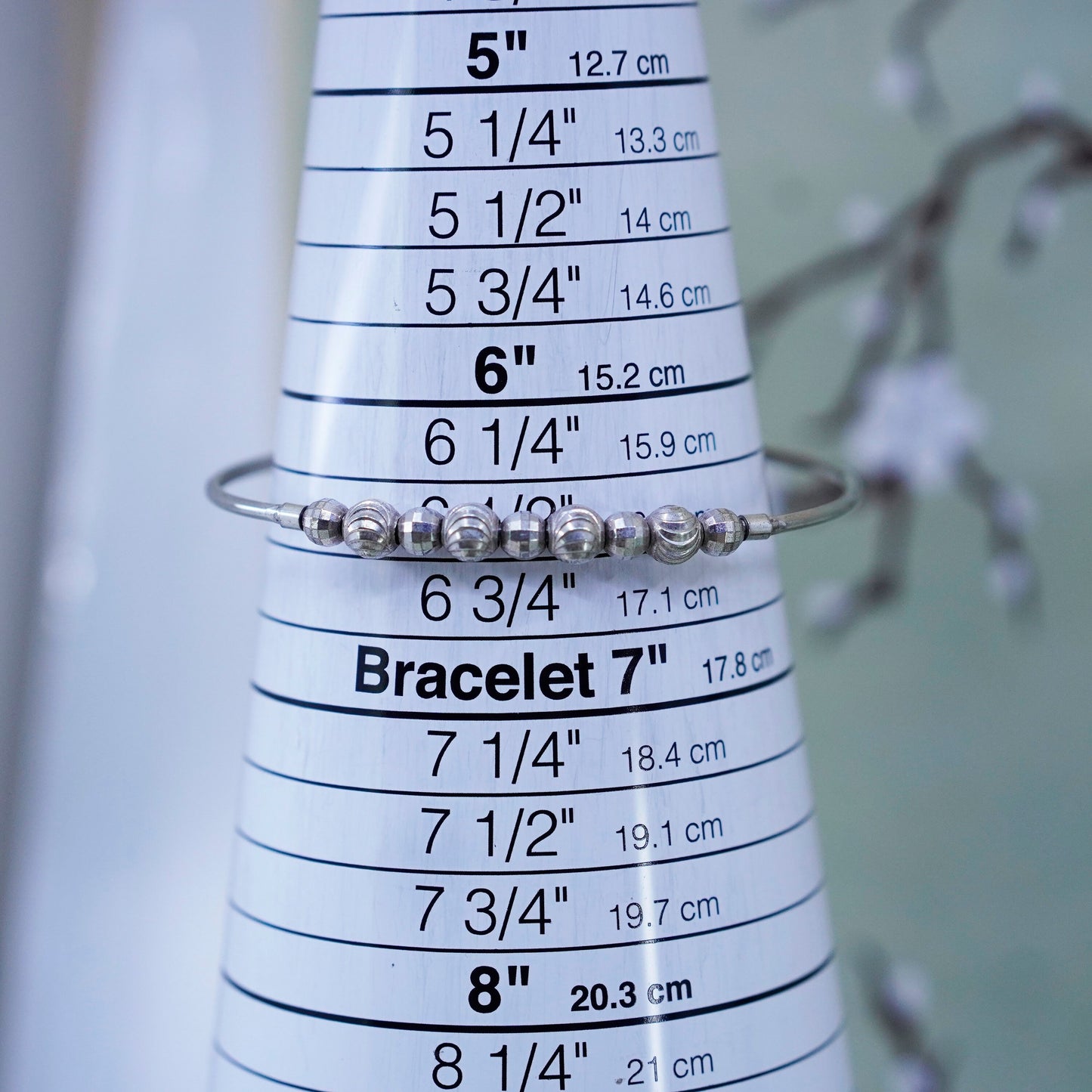 6.5”, vintage Italian Sterling silver bracelet, modern handmade 925 beaded cuff