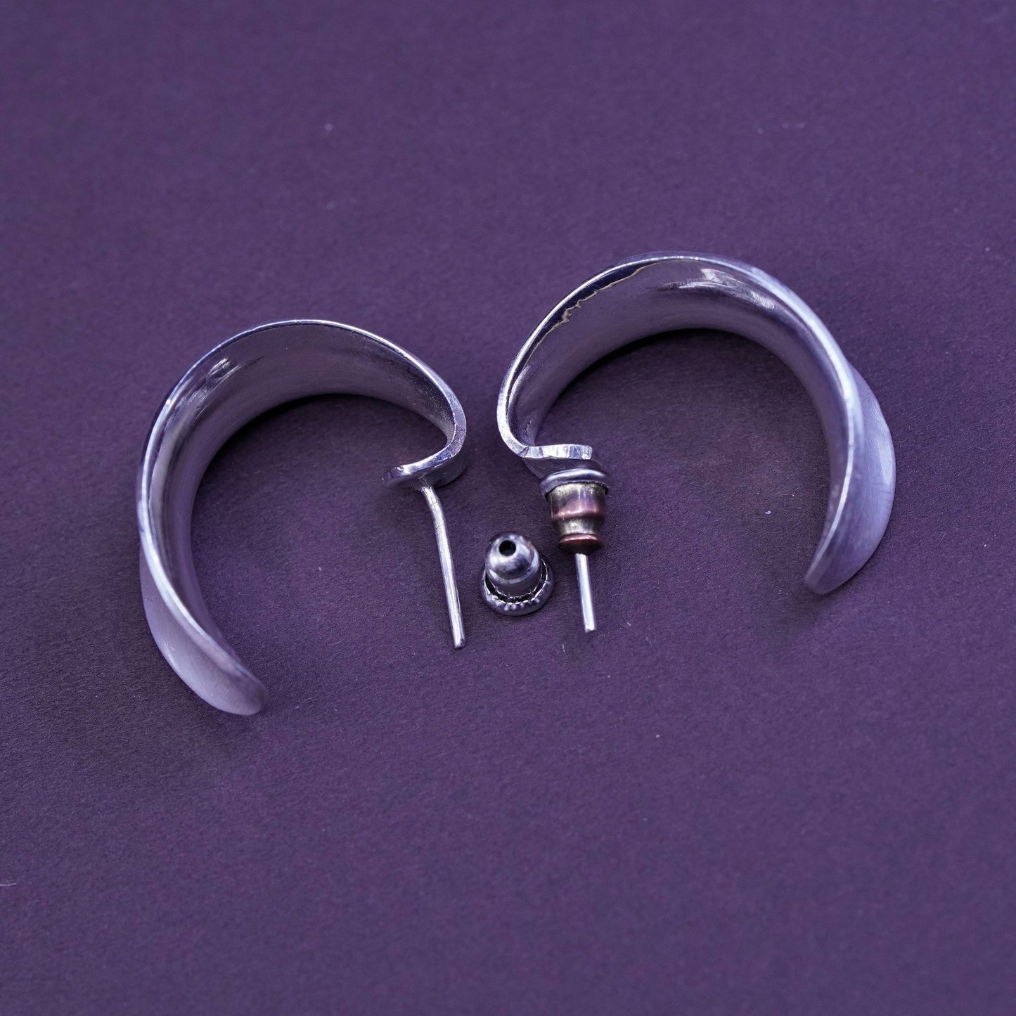 1”, vintage Sterling silver handmade earrings, 925 huggie ribbed studs