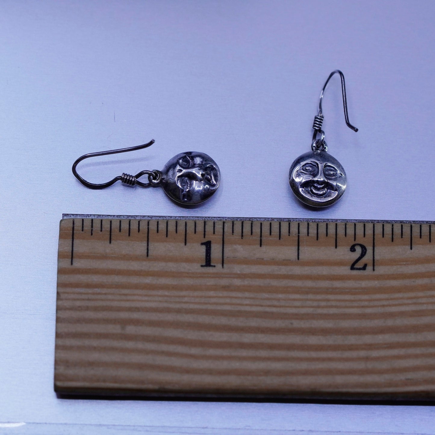 Vintage Sterling 925 silver handmade earrings with sun face