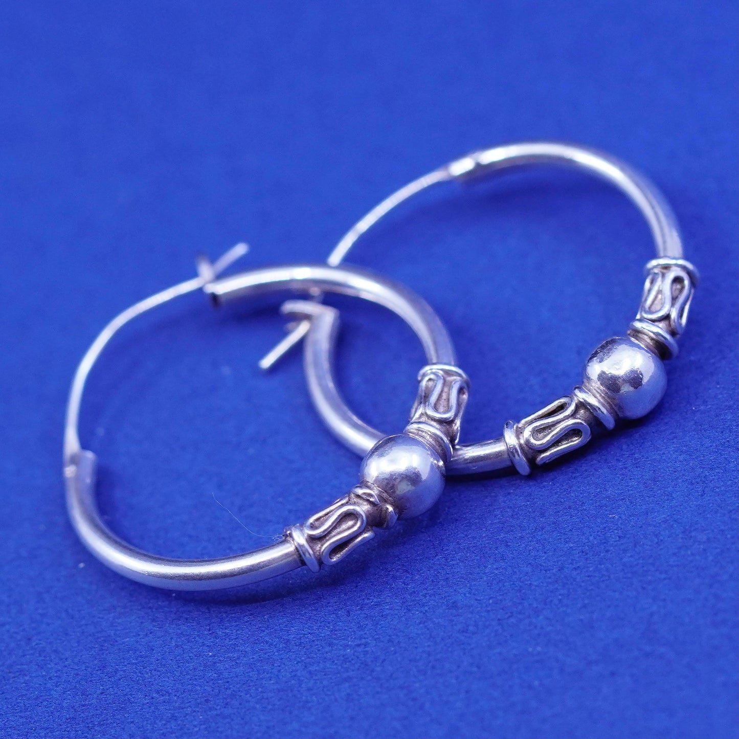 1”, vintage Sterling silver handmade hoop earrings, 925 huggie