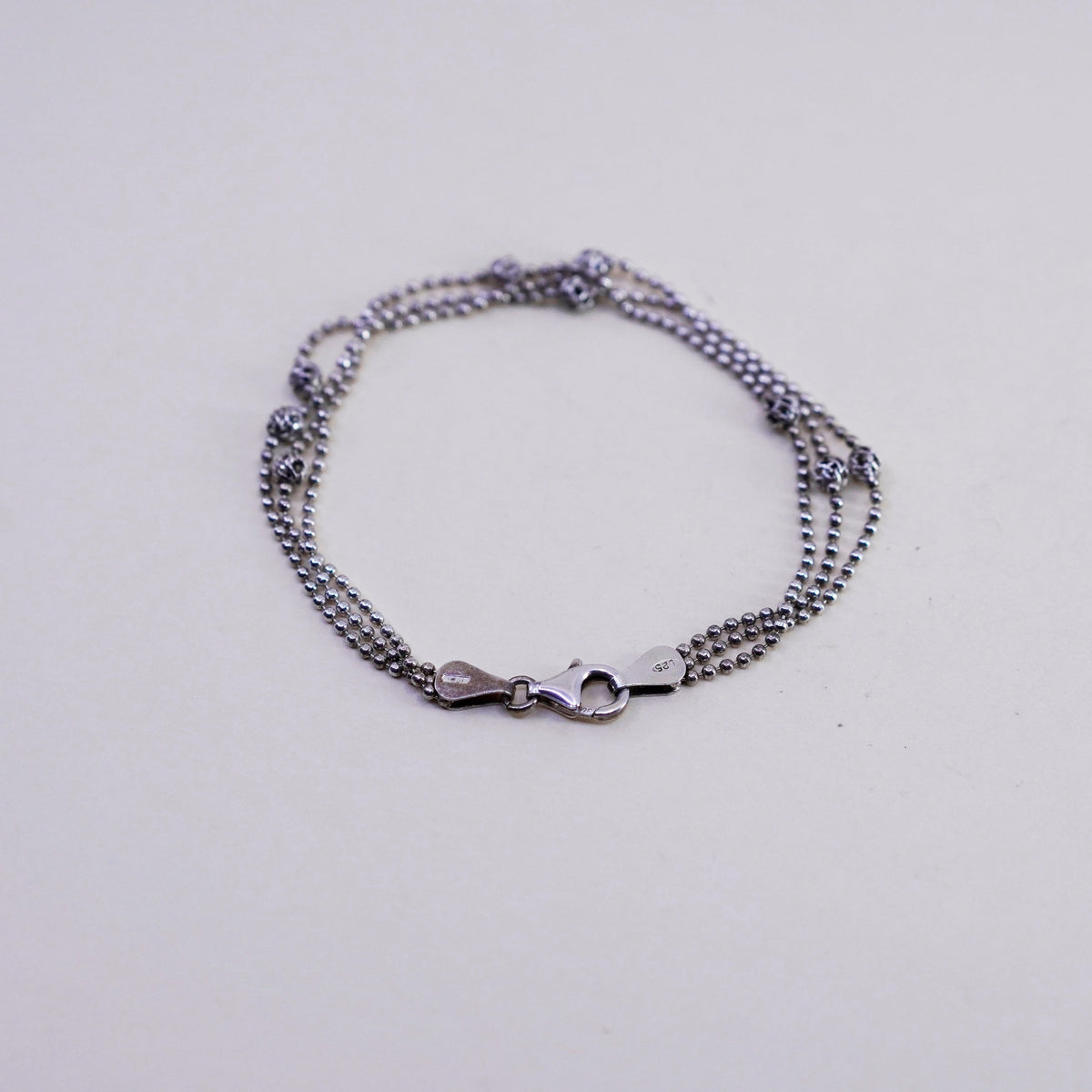 7”, Native American sterling 925 silver silver multi strands bead chain bracelet