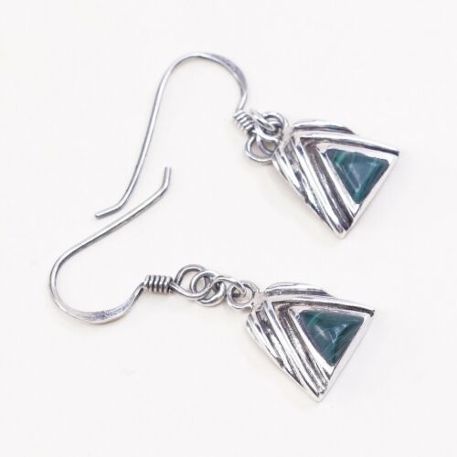Amazing Southwestern handmade Sterling Silver earrings, 925 Malachite Dangles