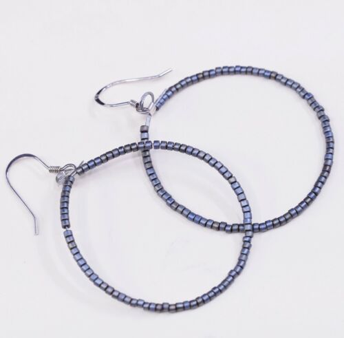 vtg Sterling silver handmade earrings, 925 Hooks W/ beads, Stamped 925
