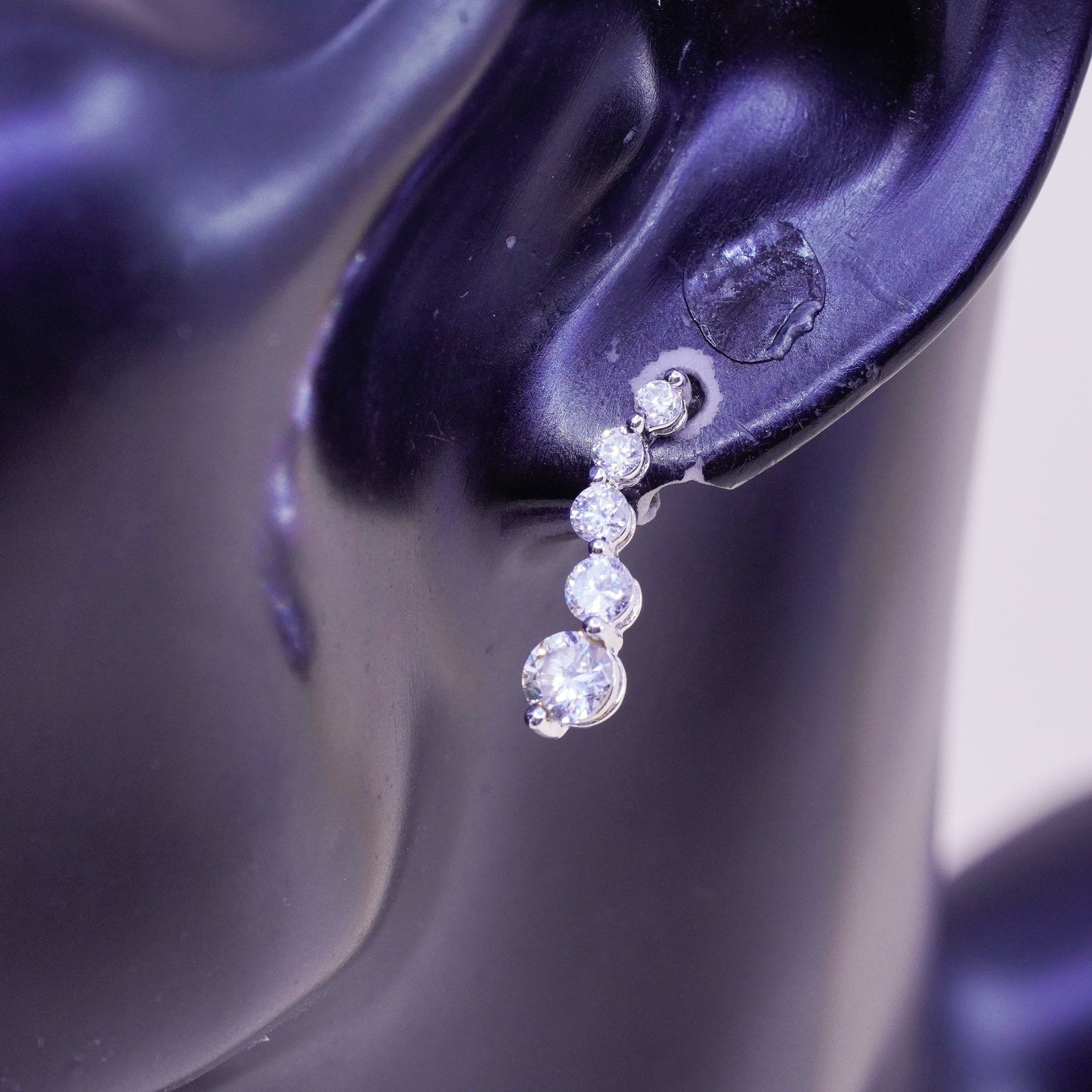 Vintage sterling silver wavy genuine cz studs, fashion minimalist earrings