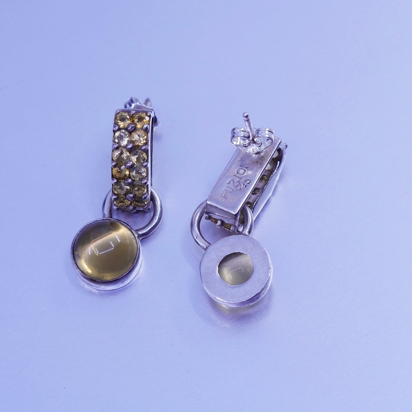 Vintage fusion Sterling 925 silver handmade earrings with citrine and dangles