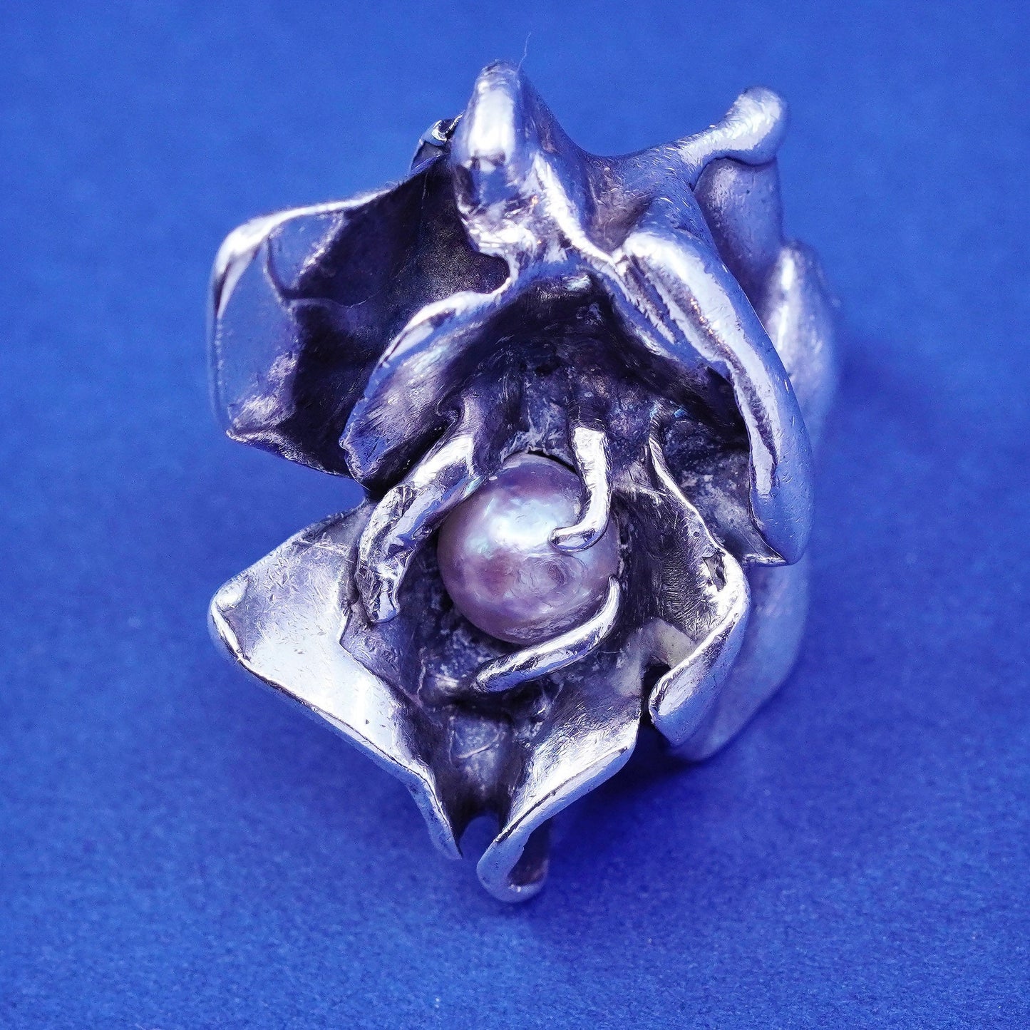 Size 3.25, vintage Sterling Silver Israel, handmade ring with pearl, silver tested