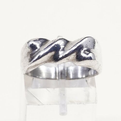 Size 7.25, Vtg Mexico Sterling 925 Silver Handmade Ribbed Ring warrior Band