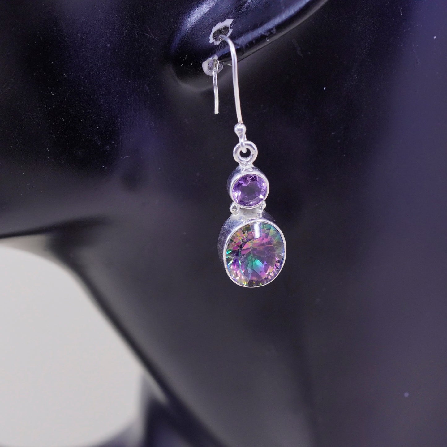 Vintage sterling 925 silver handmade earrings with rainbow topaz drops