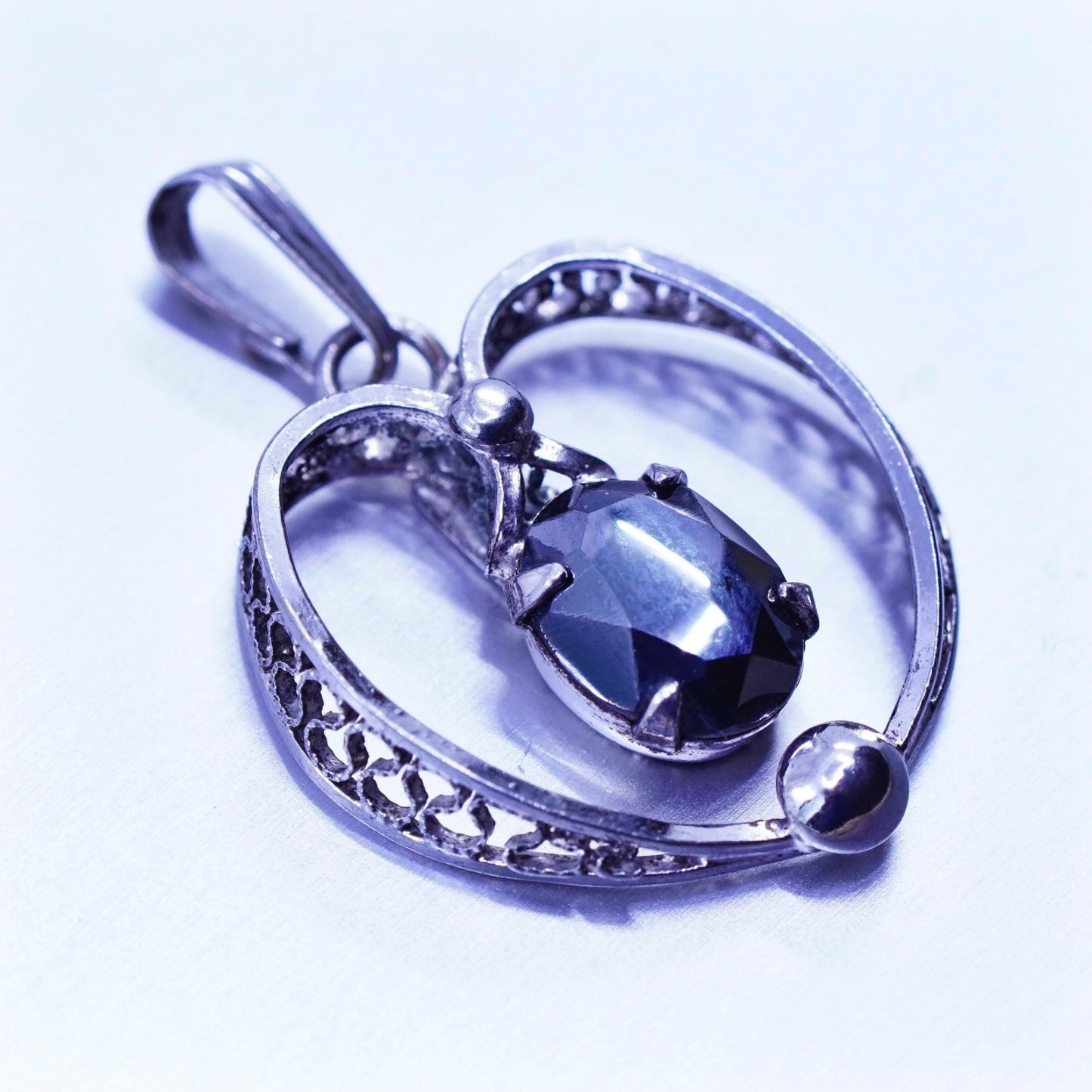 antique sorrento jewelry sterling 925 silver filigree heart pendant hematite