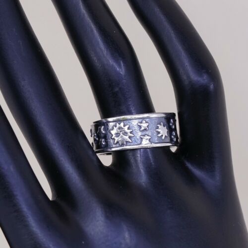 Sz 10, Mexico Sterling Silver Handmade Ring 925 Band Universe Moon Shooting Star