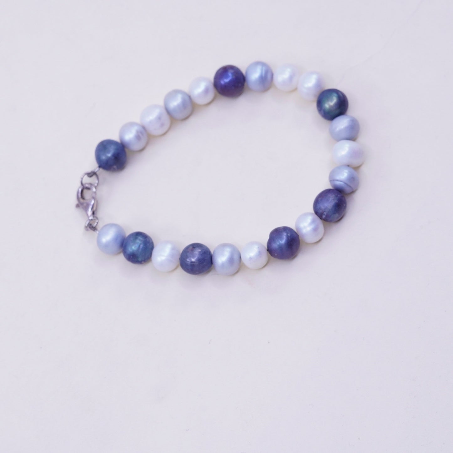 6.5” 7mm-9mm, Vintage handmade bracelet, freshwater pearl with 925 silver clasp