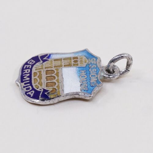 Vintage Sterling Silver Enamel Pendant, 925 Sessions House Bermuda Charm