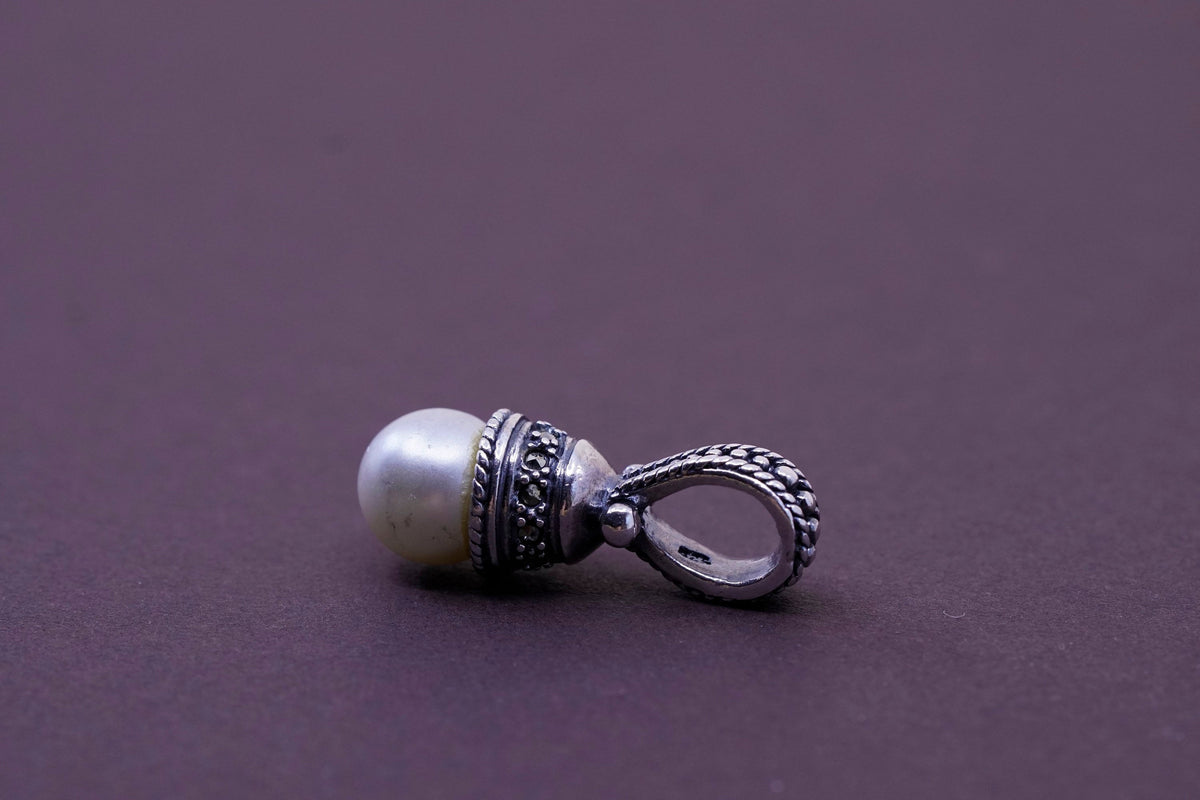 vtg Judith jack sterling 925 silver handmade pendant with marcasite and pearl
