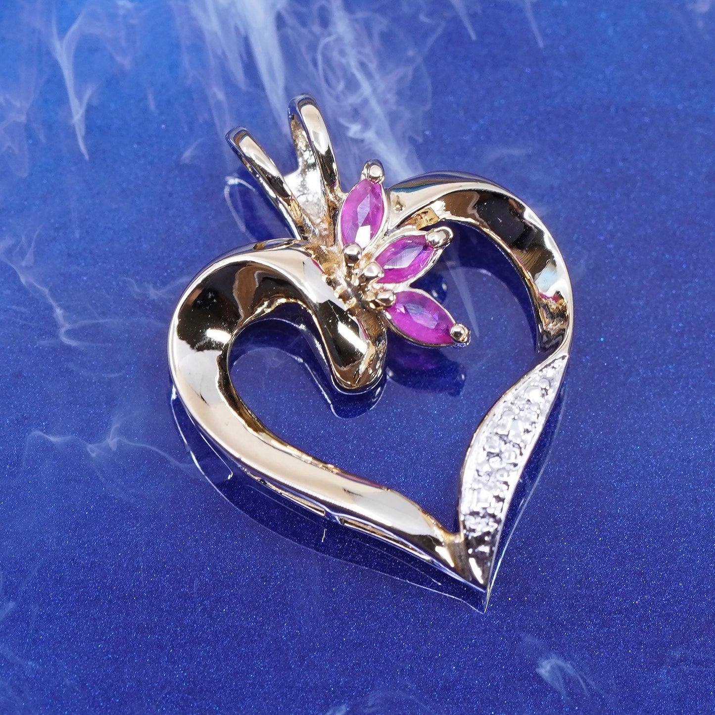 Vintage vermeil gold over Sterling silver handmade pedant, 925 heart with ruby