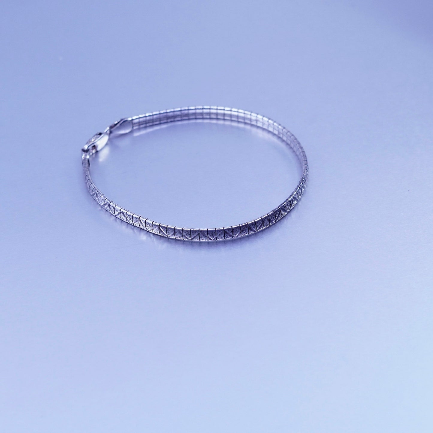 8”, Vintage Italy Sterling 925 silver handmade bracelet, textured omega chain