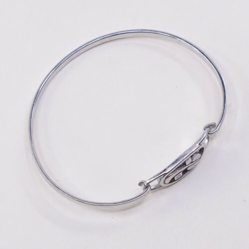 7”, Sterling 925 Silver Handmade Bracelet, Hinged Bangle Embossed Leaf N Diamond