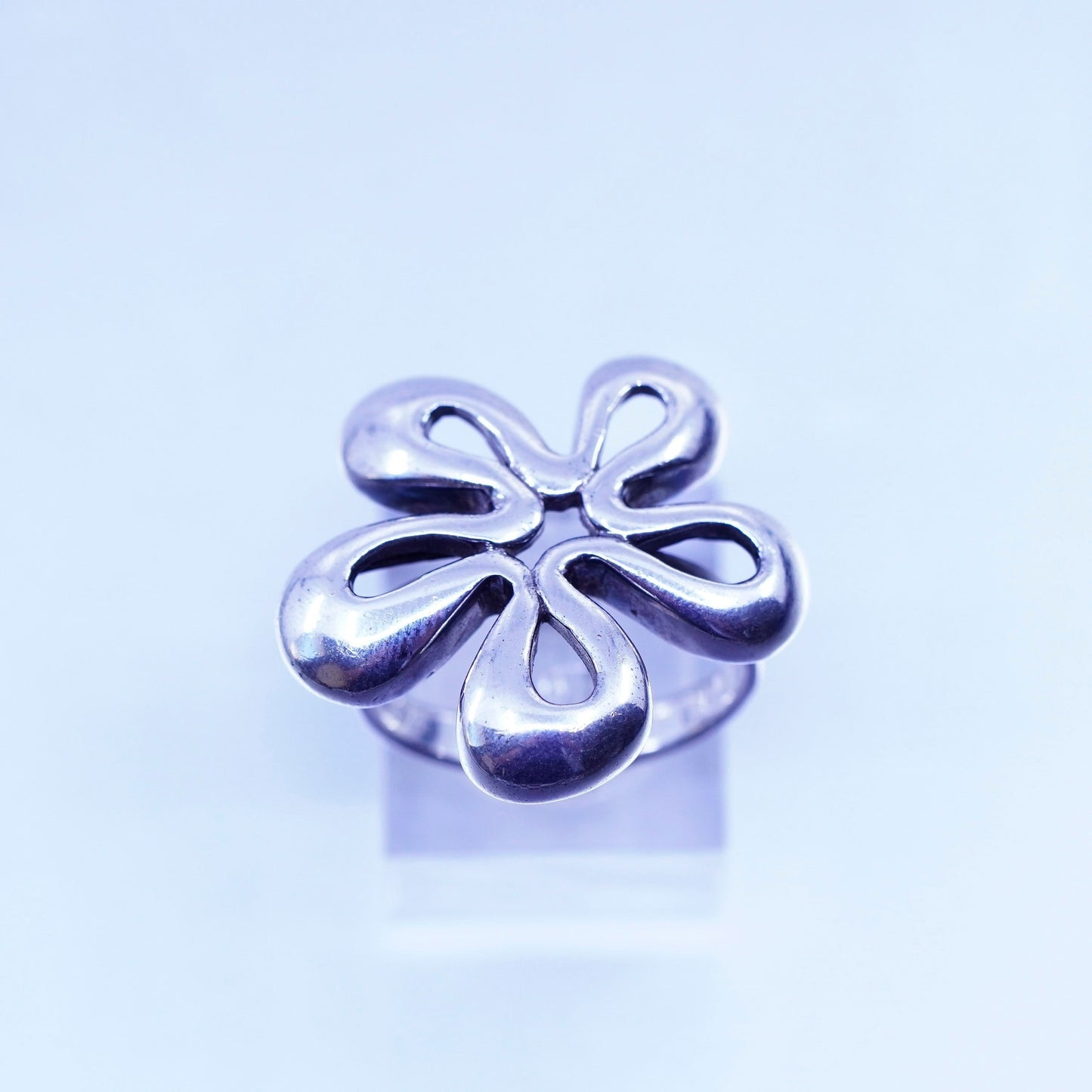 Size 9.25, southwestern Sterling 925 silver handmade ring, modern flower band