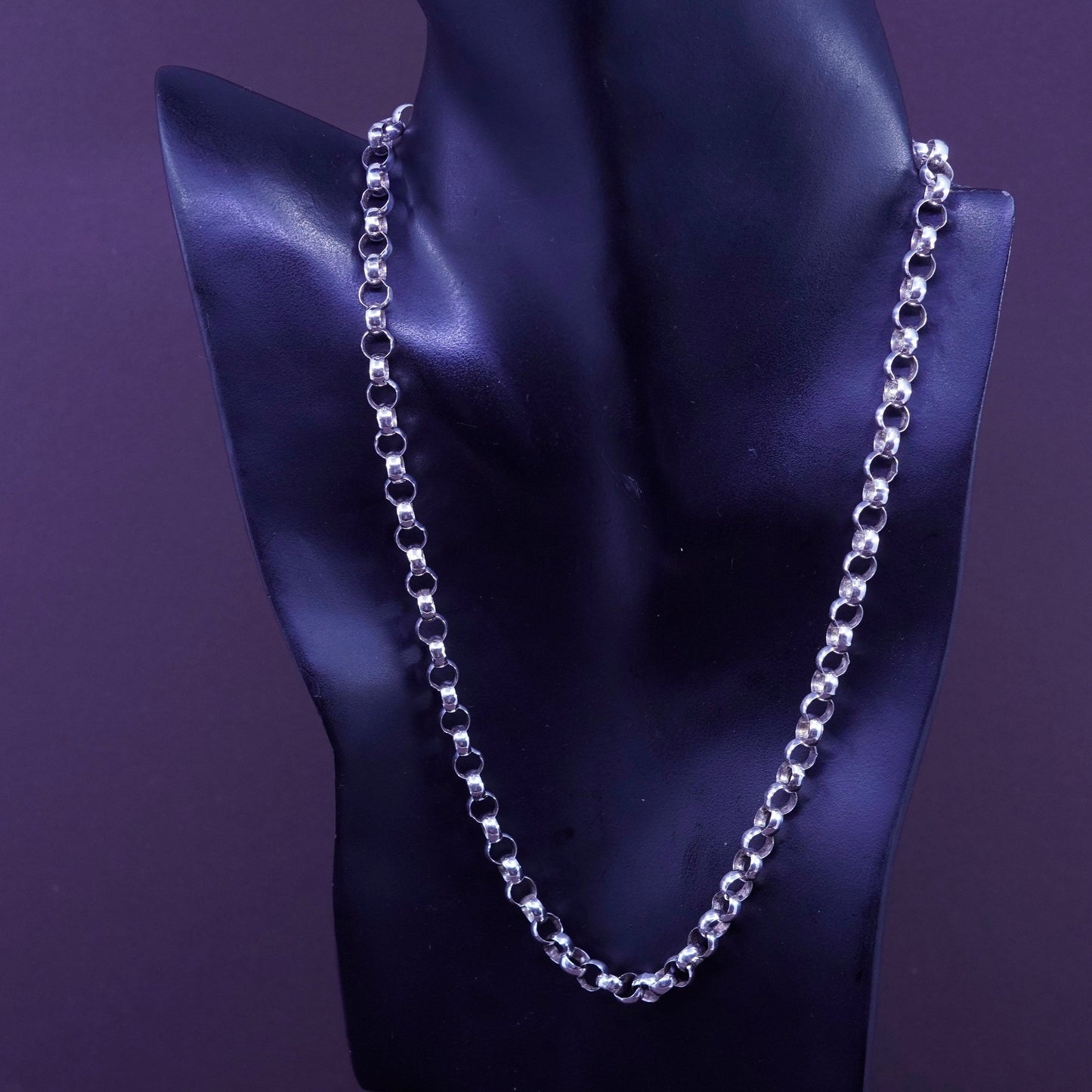 19”, 7mm, vintage Sterling silver necklace, 925 bold circle link chain