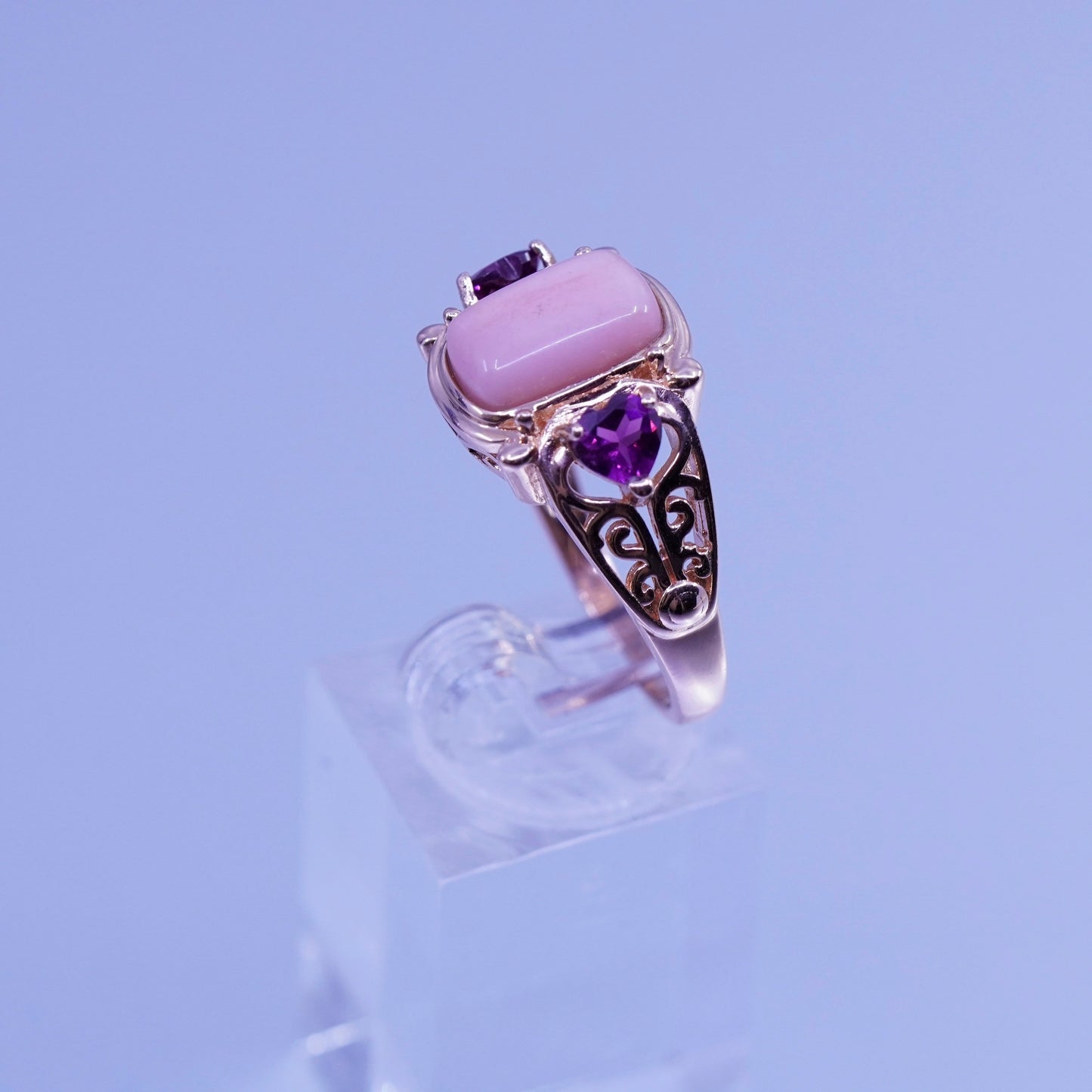 Size 10, DBJ vermeil rose gold over Sterling 925 silver band ring quartz heart