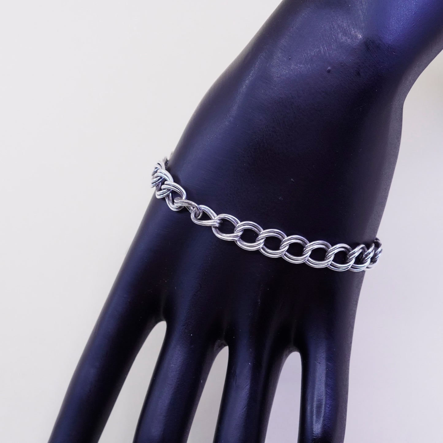 7.5”, 7mm, Vintage sterling silver bracelet, 925 double curb chain