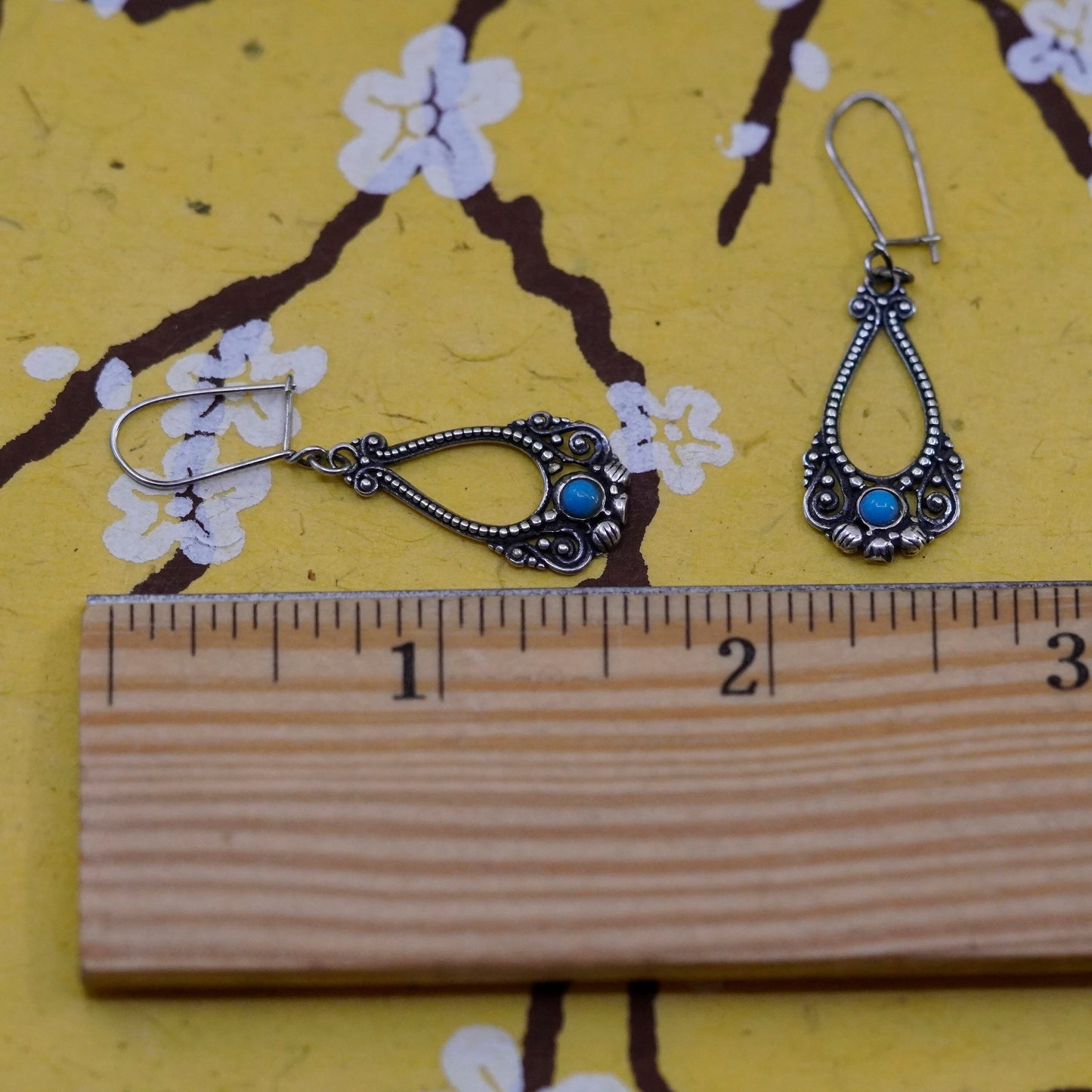 Vintage Sterling 925 silver handmade earrings with turquoise and beads