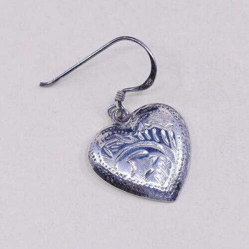 Vtg Handmade 925 Sterling Silver Puffy Textured Heart Earrings, Stamped 925 OW