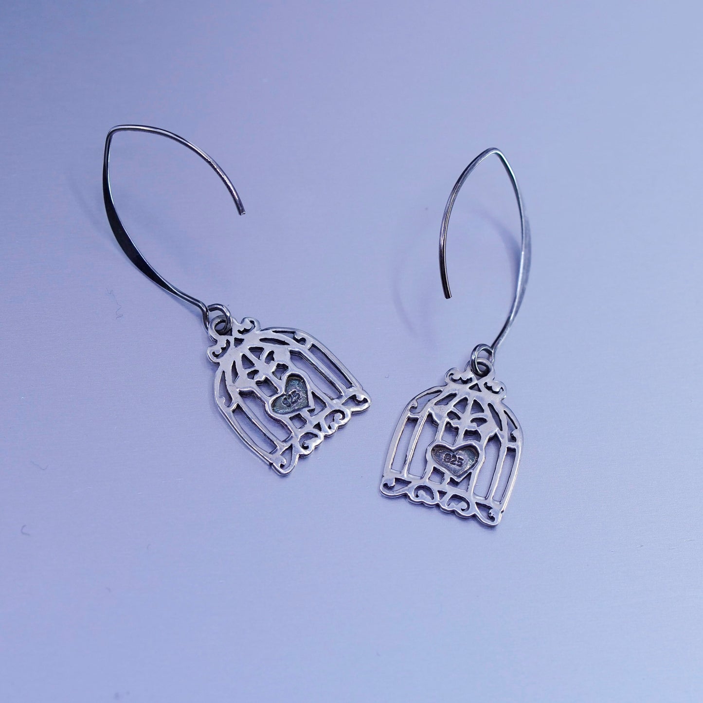 Vintage Sterling 925 silver handmade cage heart earrings