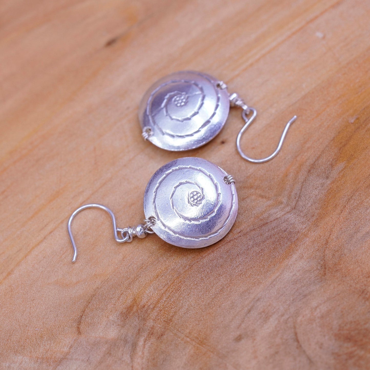 Retired Sterling 925 Silver 925 disc handmade Coin Pearl Earrings