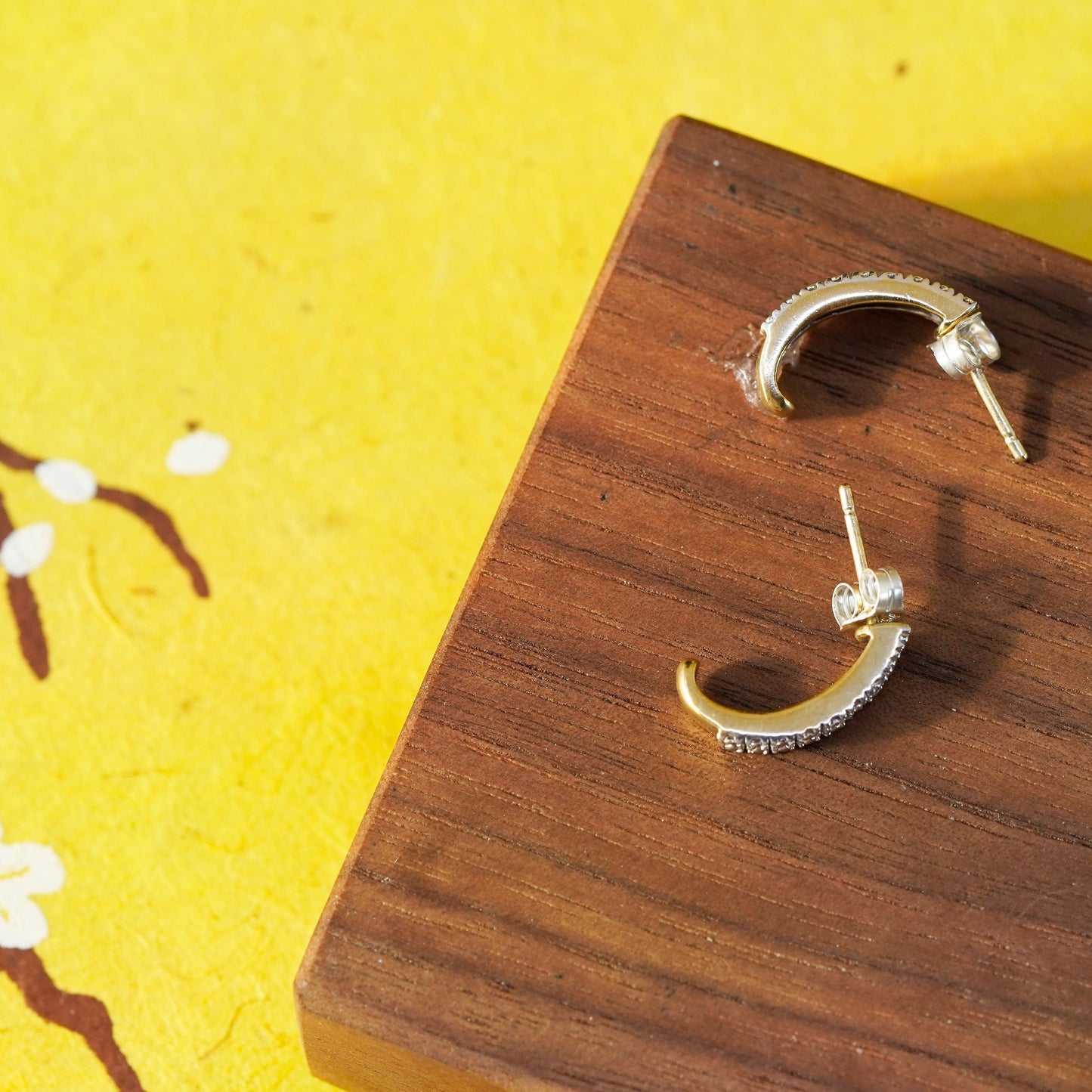 0.5”, vermeil gold over Sterling silver earrings, 925 huggie studs with diamond