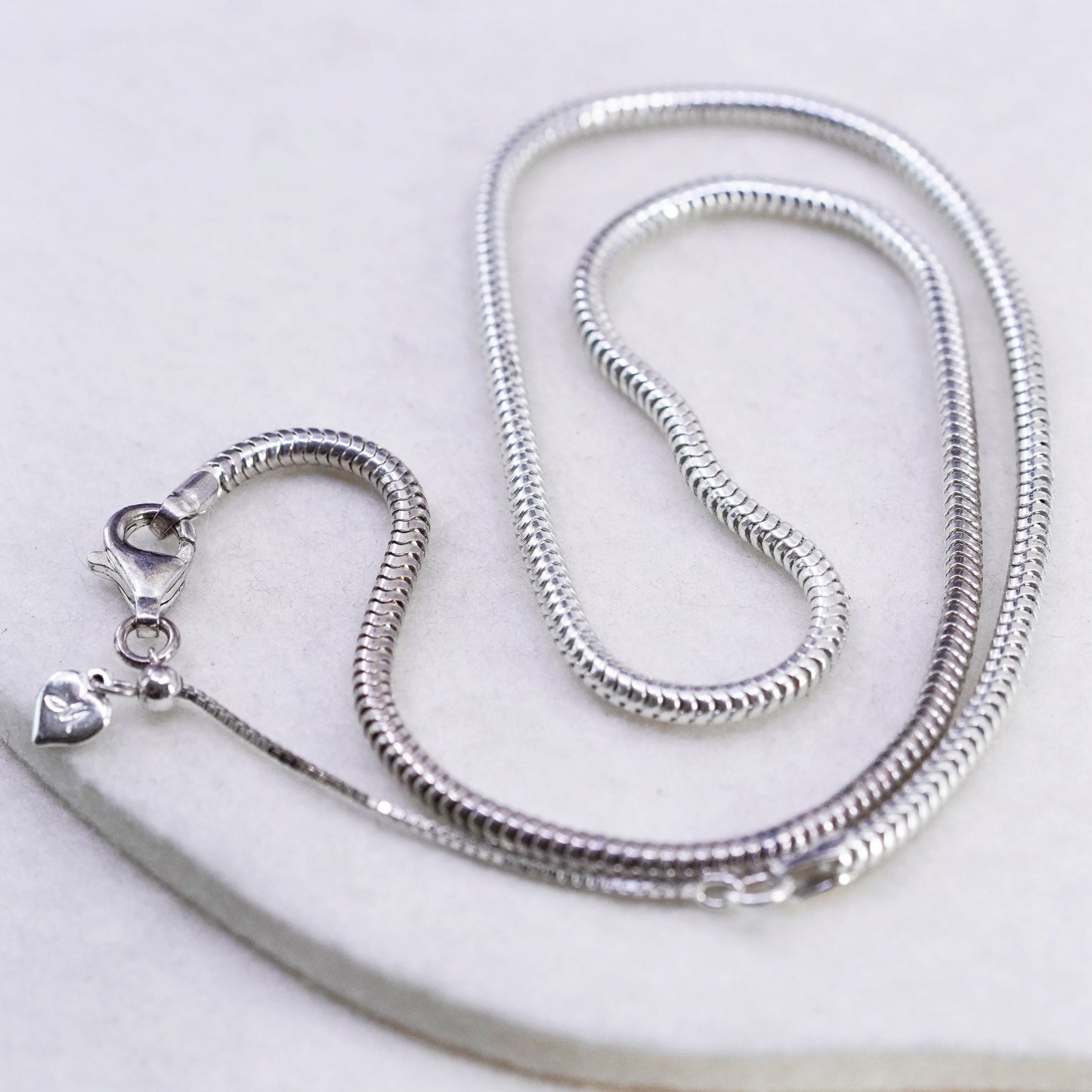 18+2” 3mm, vintage Sterling 925 silver bold snake chain necklace