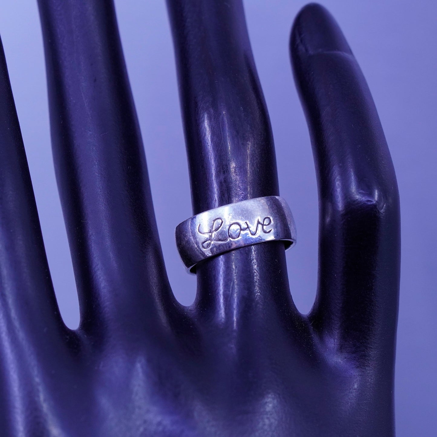Size 5.5, vintage southwestern Sterling 925 silver wedding ring, band “love