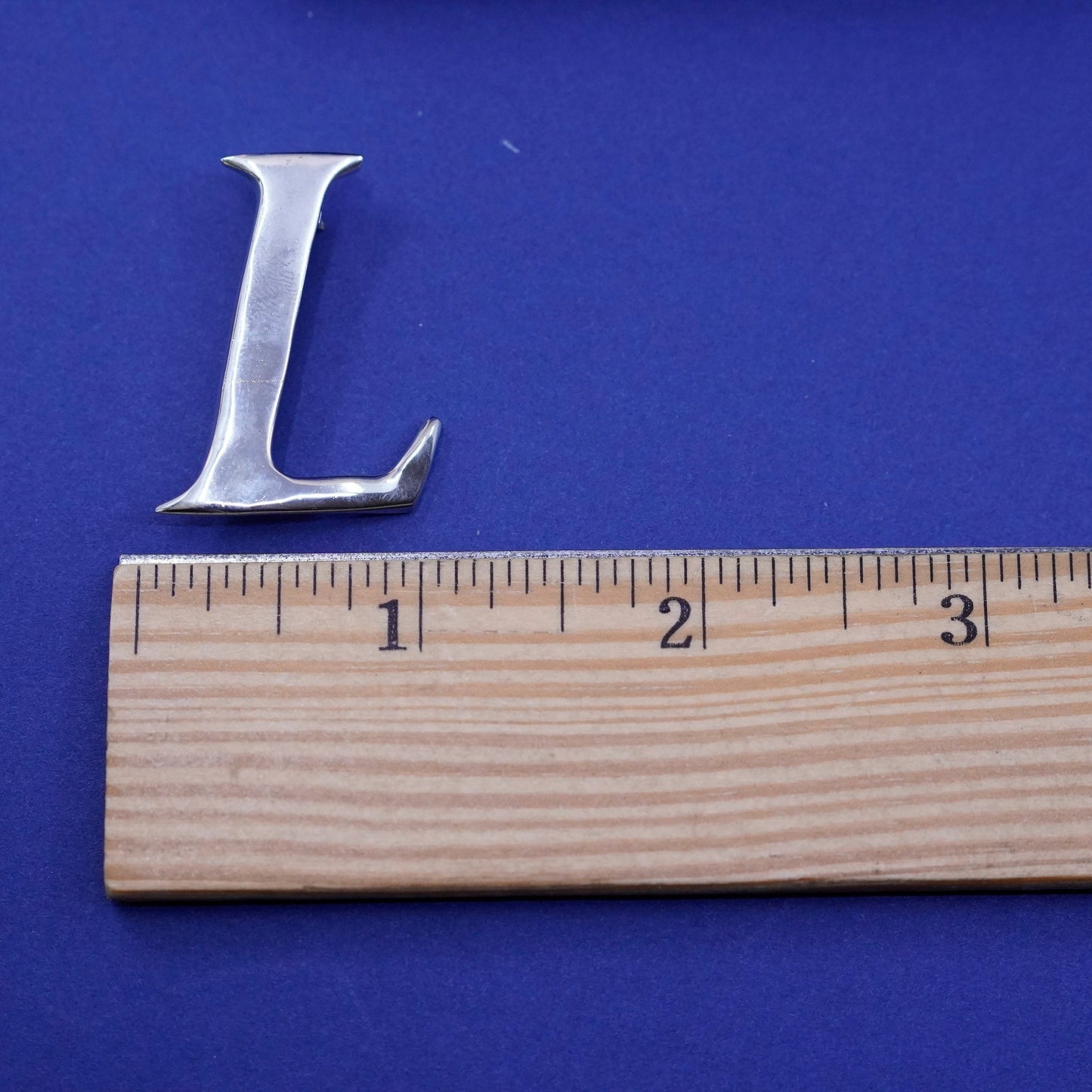 Vintage sterling silver handmade brooch, 925 initial “L” pin