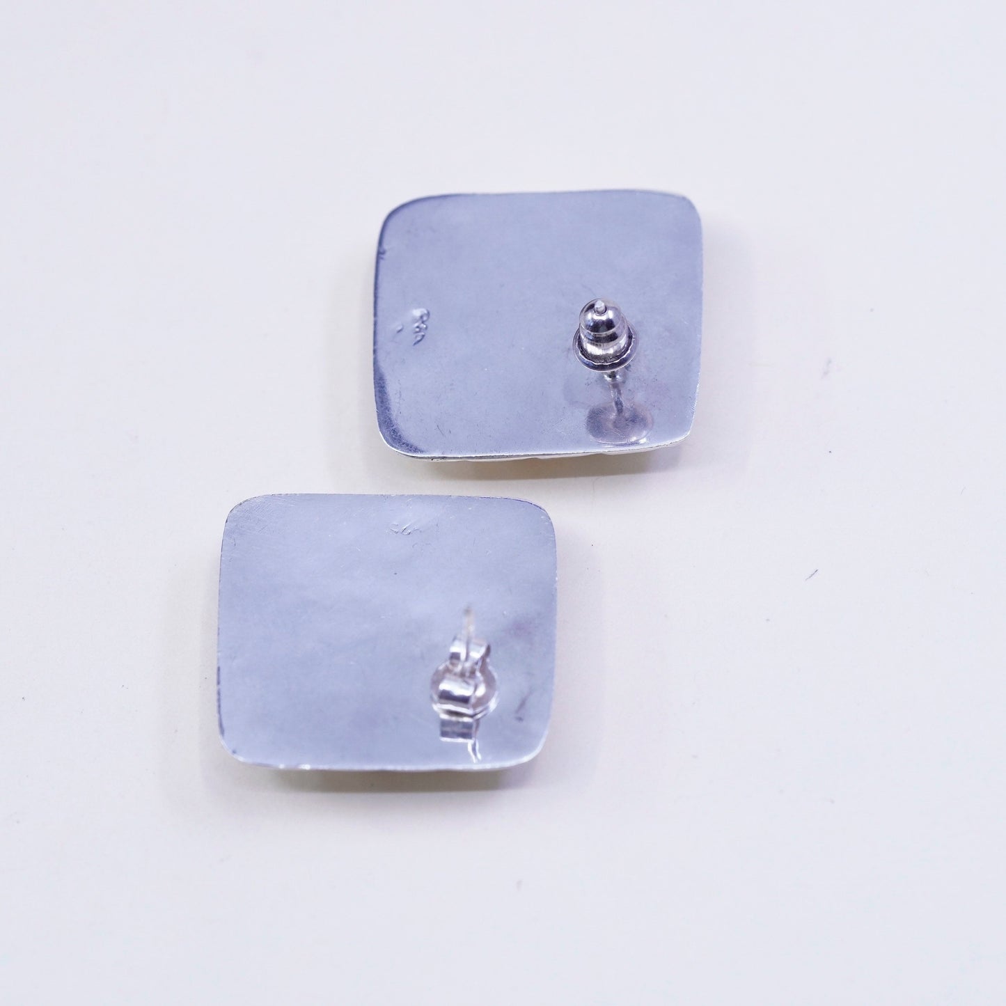 Vintage Modernist Ribbed Sterling silver Earrings, 925 origami studs