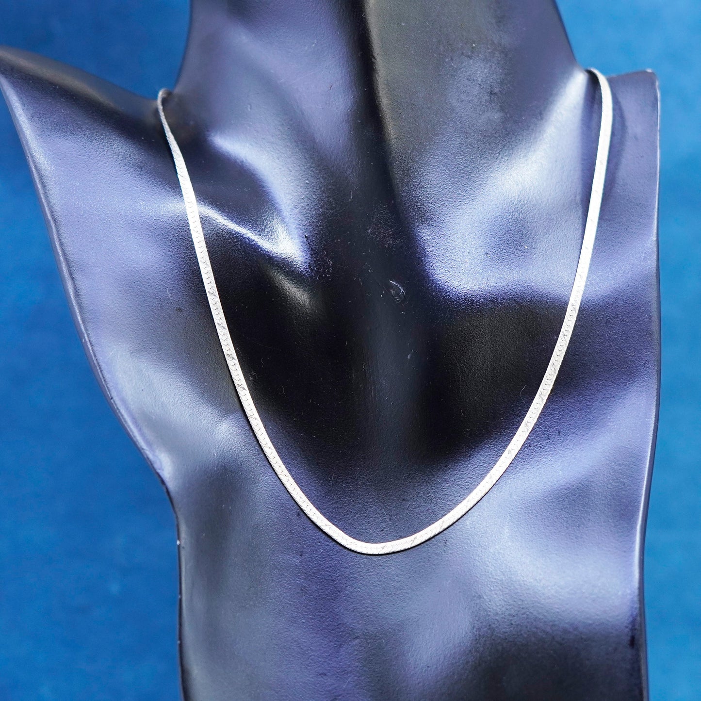 18”, vintage Sterling silver handmade necklace, textured 925 herringbone chain