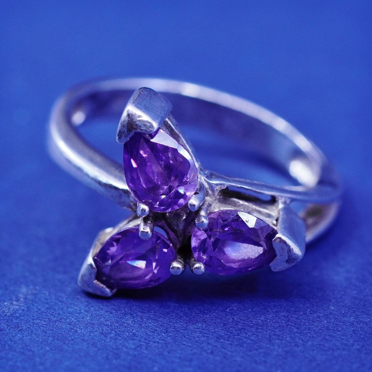 Size 8.5, vintage Sterling 925 silver handmade ring with Marquise amethyst ring