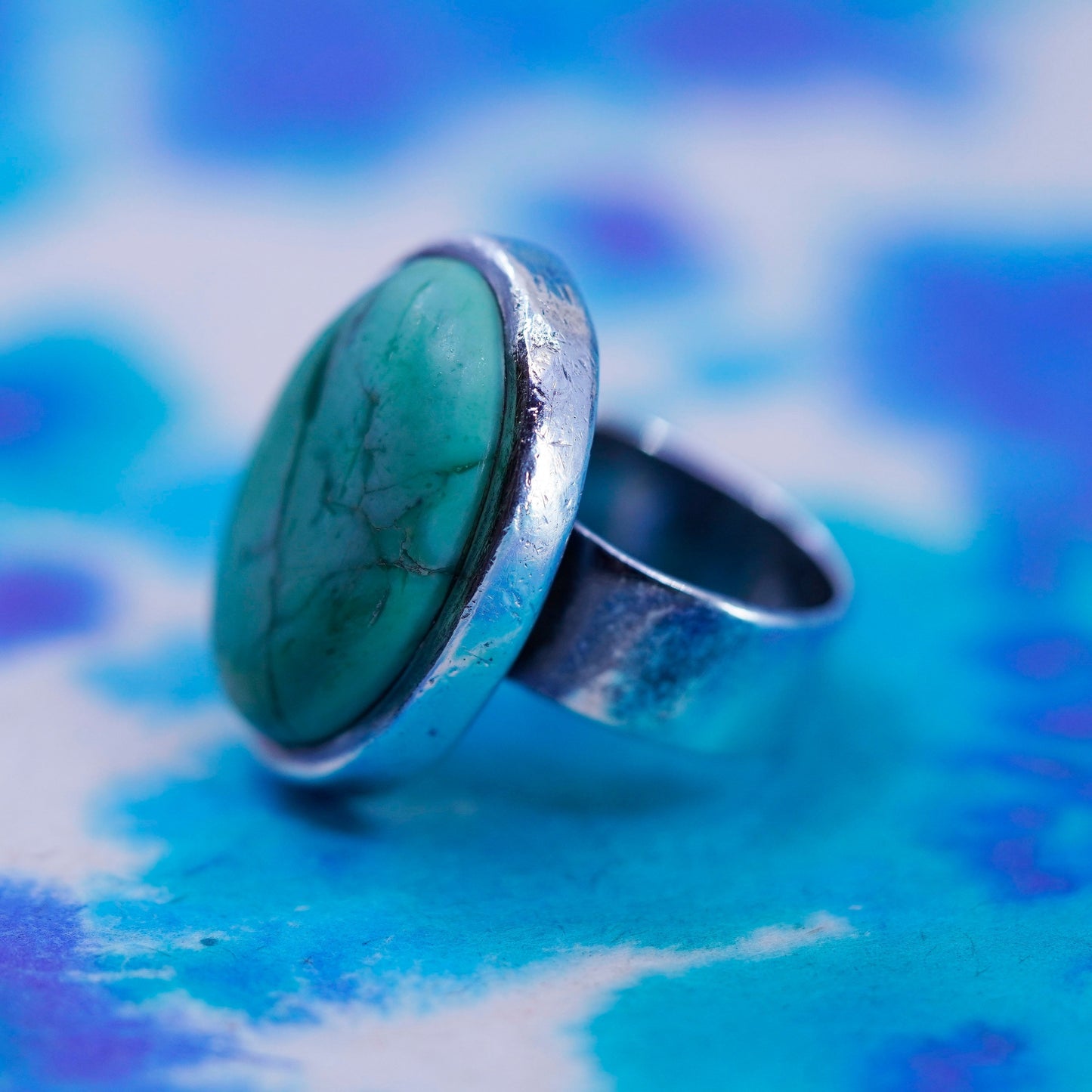 Size 8, vintage mexico Sterling 925 silver handmade ring with turquoise