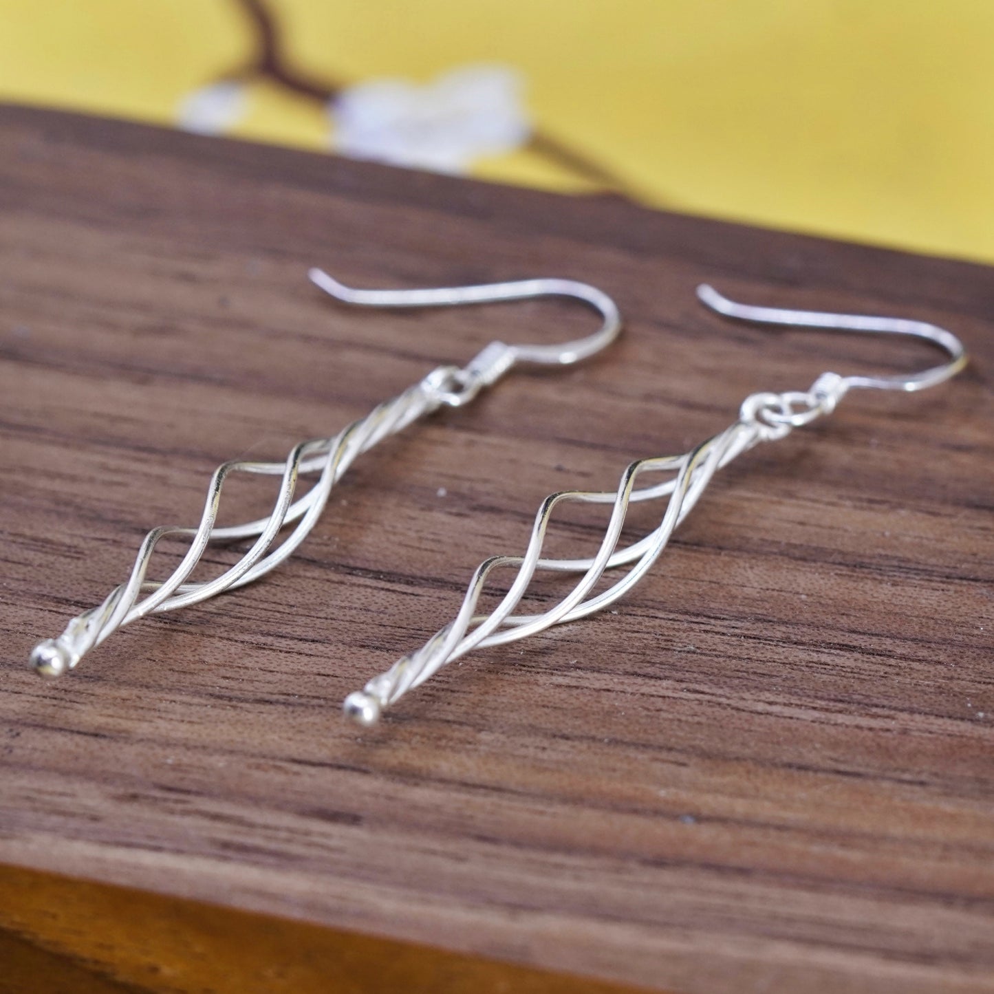 Vintage Sterling silver handmade earrings, 925 twisted dangle