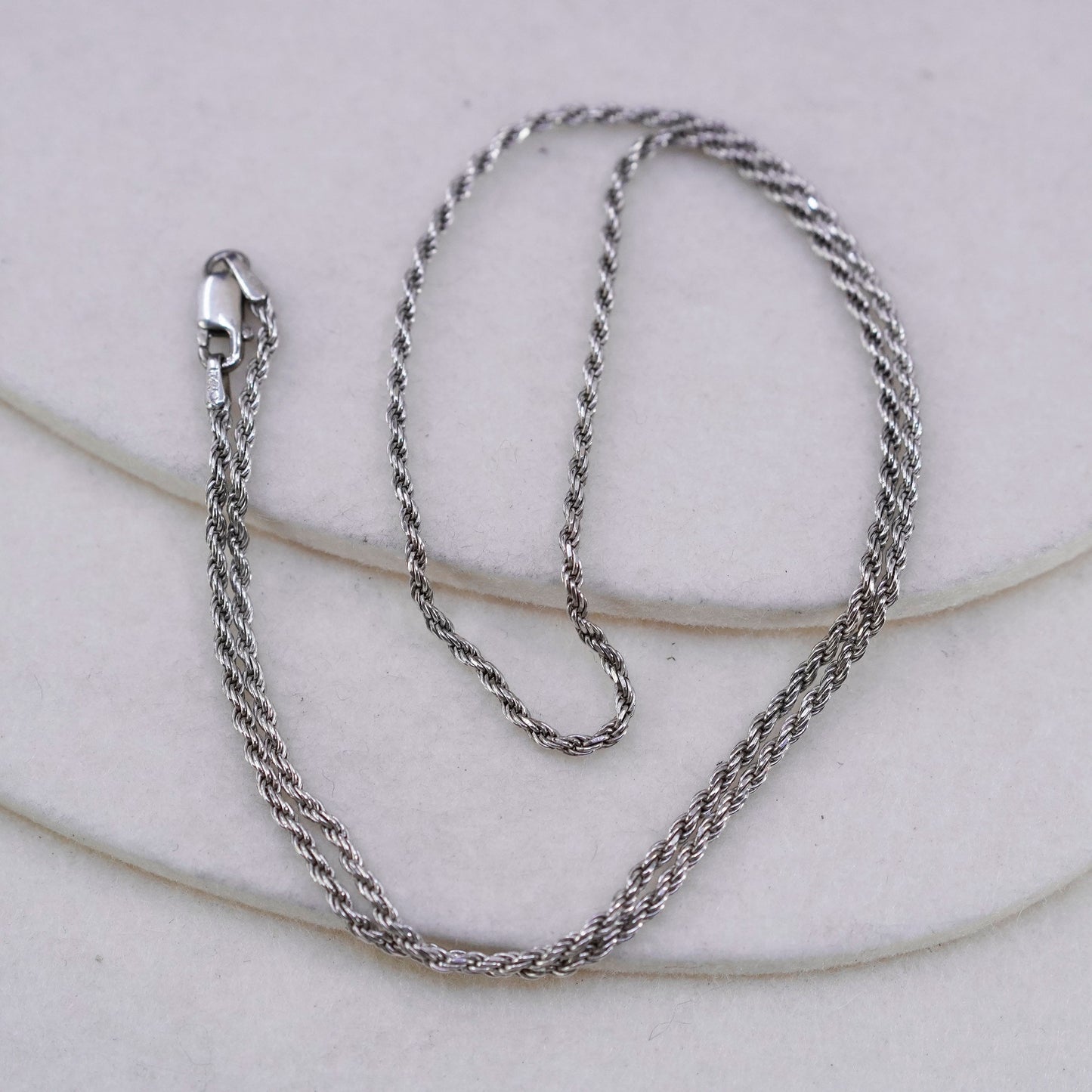 18” 2mm, vintage Italy Sterling 925 silver rope chain necklace