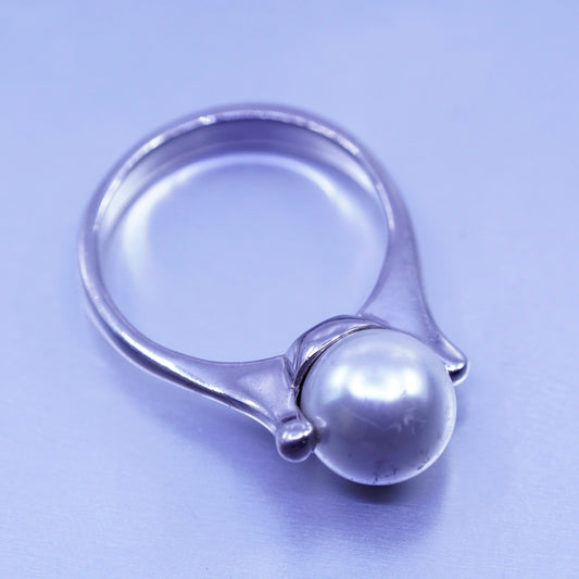 Size 8.5, vintage Sterling 925 silver handmade ring with pearl