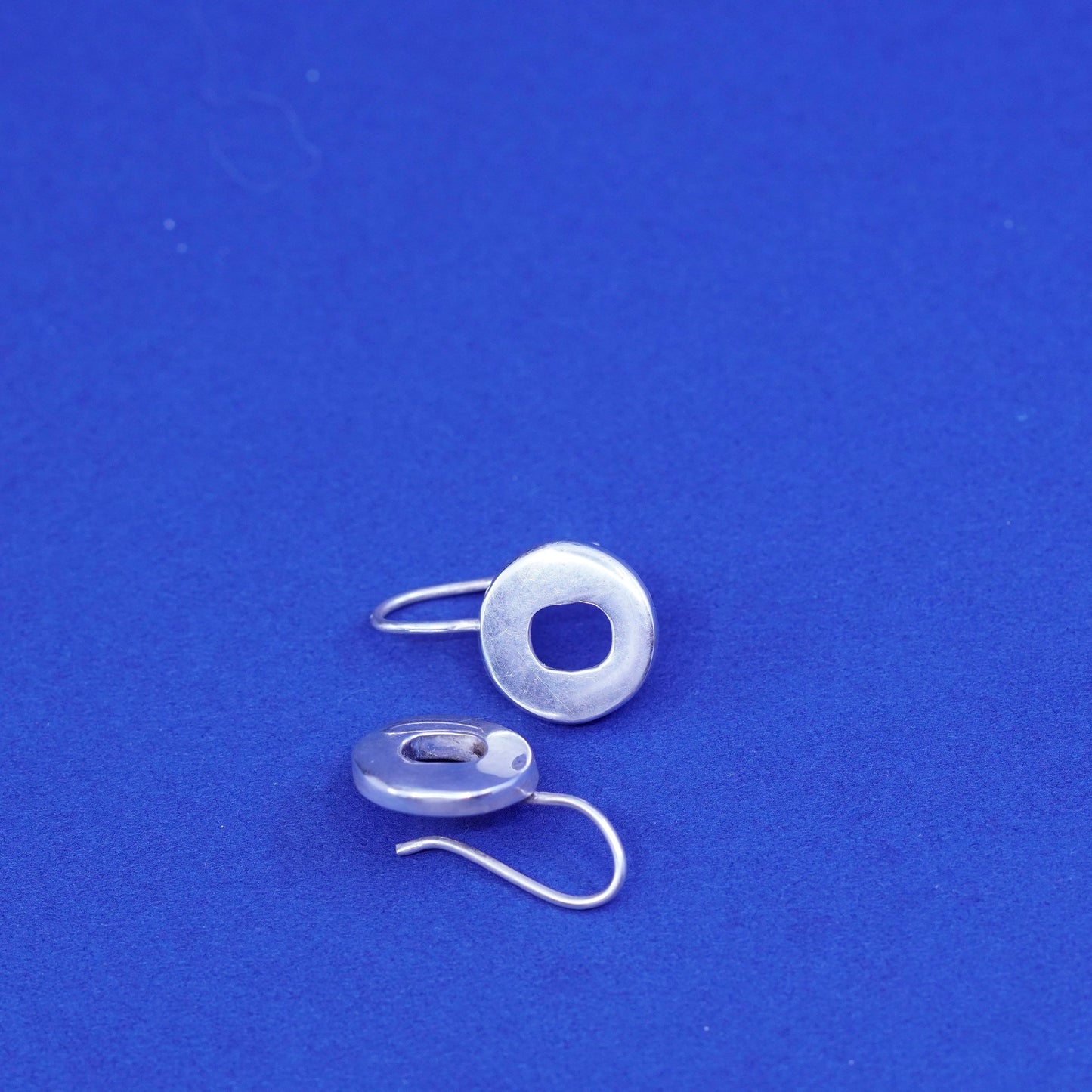 Vintage Sterling Silver handmade Earrings. 925 circle loop dangles