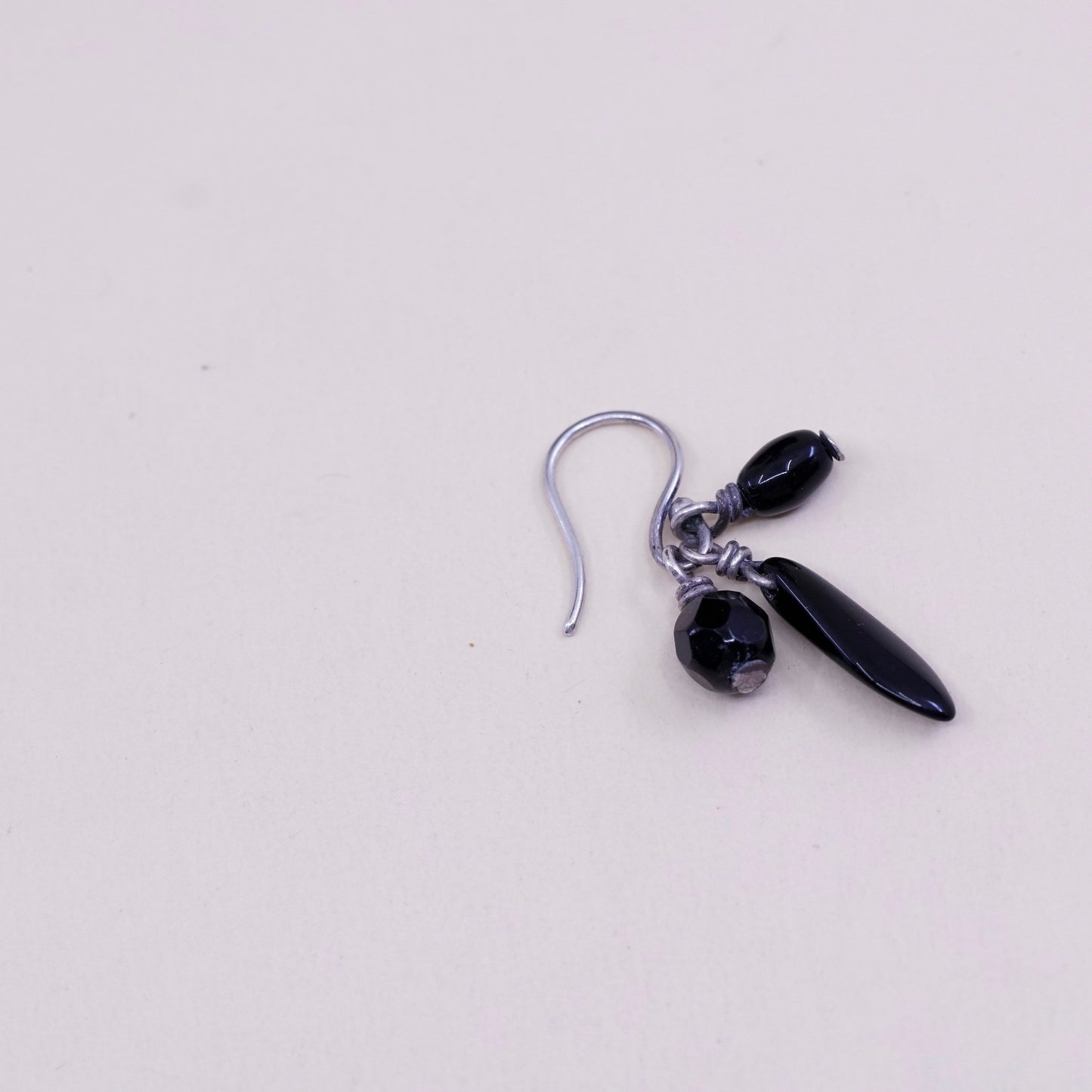 Vintage Sterling 925 silver handmade earrings with teardrop obsidian drops