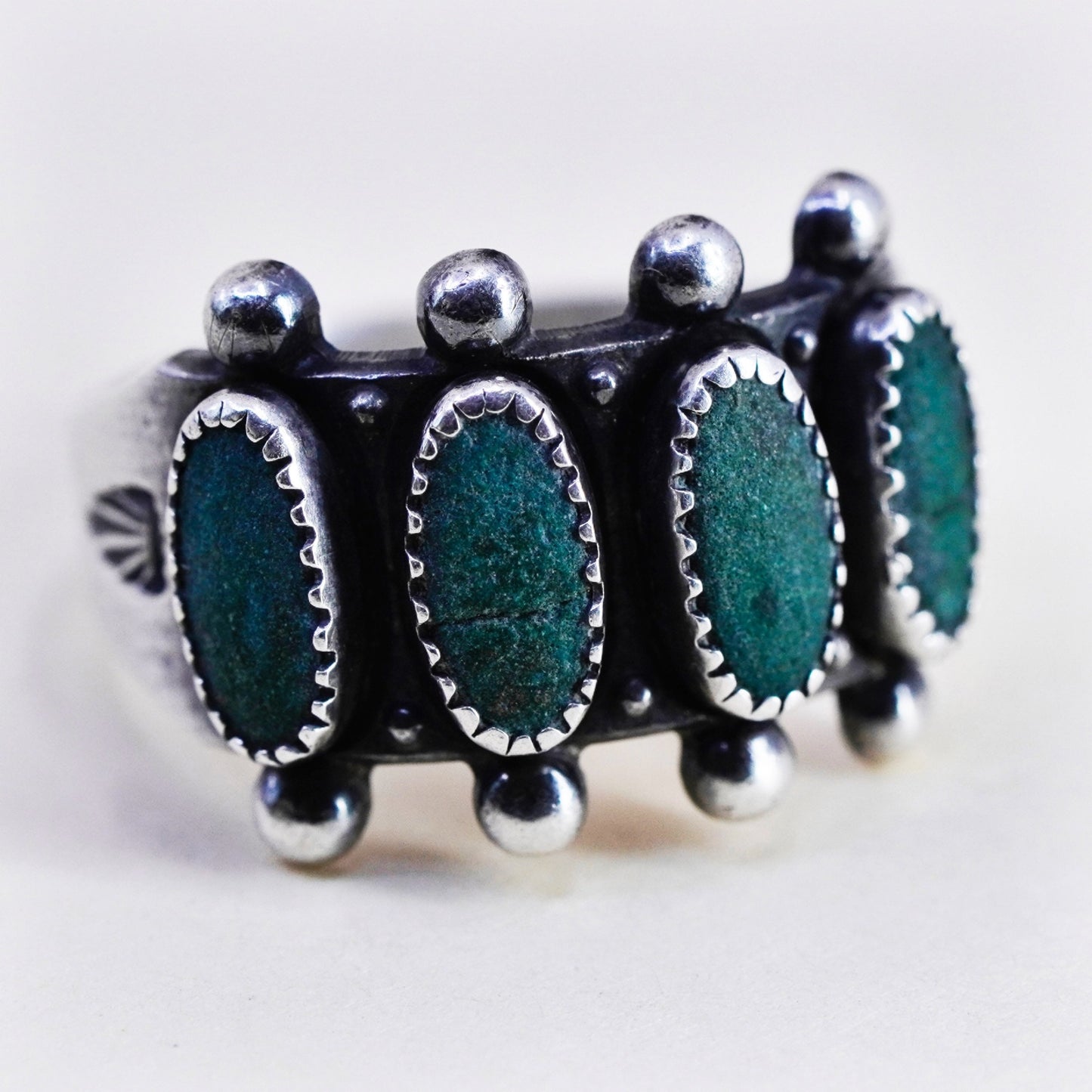 Size 5, vtg sterling silver Native American 925 band ring oval turquoise beads