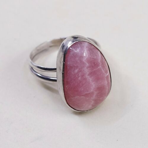 Size 5.25, Vintage sterling silver handmade ring, 925 silver With Pink agate