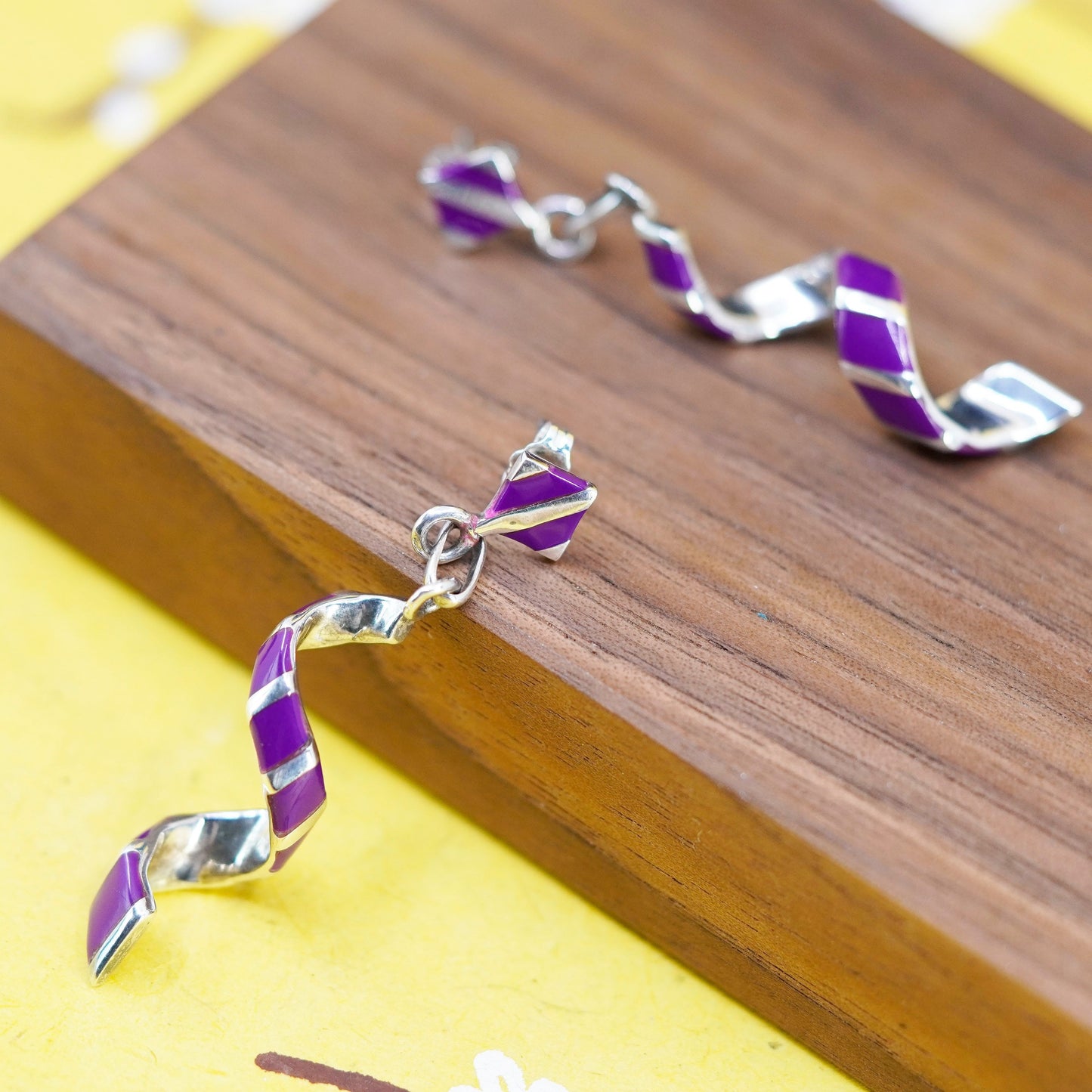 2” Native American Southwestern 925 Sterling silver swirly earrings purple onyx