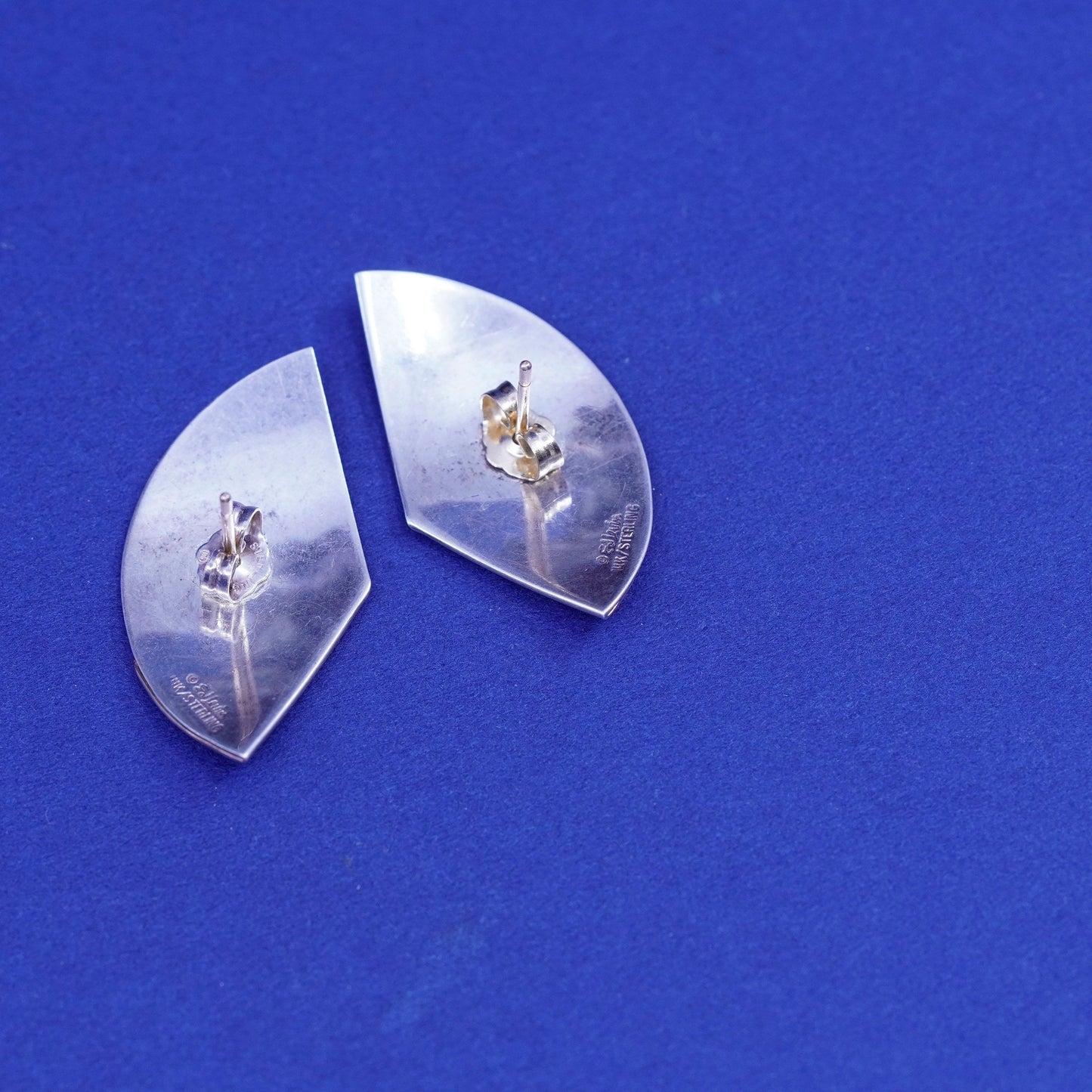 Vintage Ed Levin 14K sterling silver handmade earrings, 925 modern fin studs