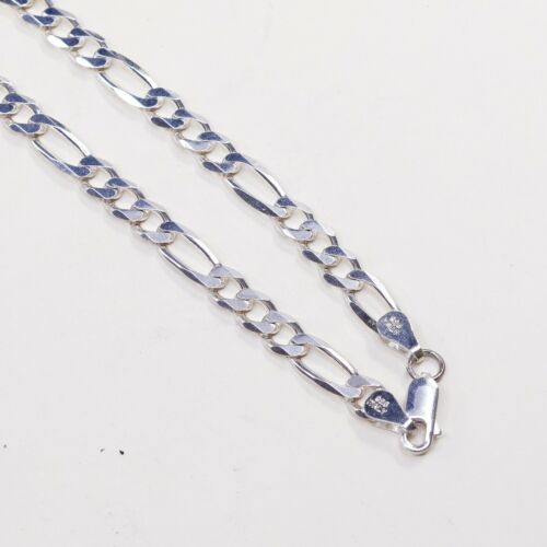 24” 7mm, Vtg 925 Sterling Silver Figaro chain necklace, Stamped 925 Italy OTC