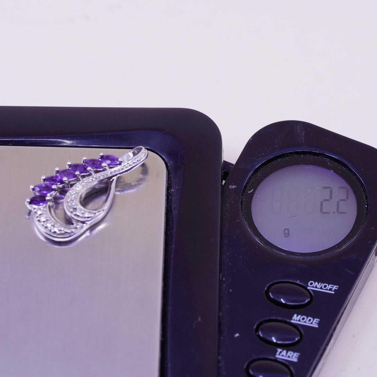 vintage sterling 925 silver teardrop pendant with amethyst and diamond