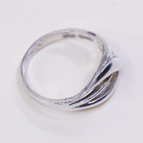 Sz 7.25, Vtg Sterling Silver Handmade Ring 925 Band Entwined Wavy, Stamped 925