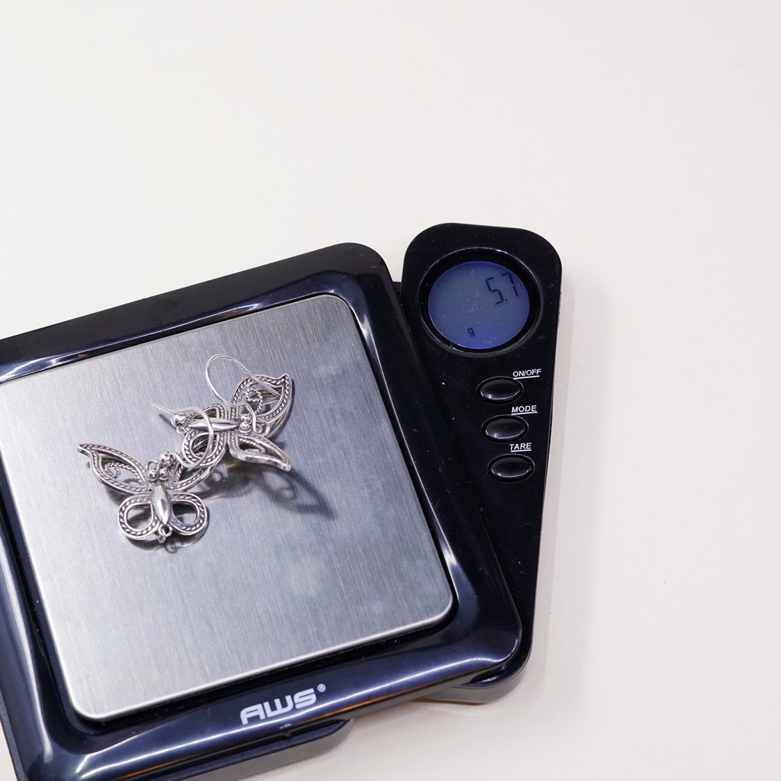 vtg BJ sterling silver handmade earrings, 925 butterfly w/ bead dangles